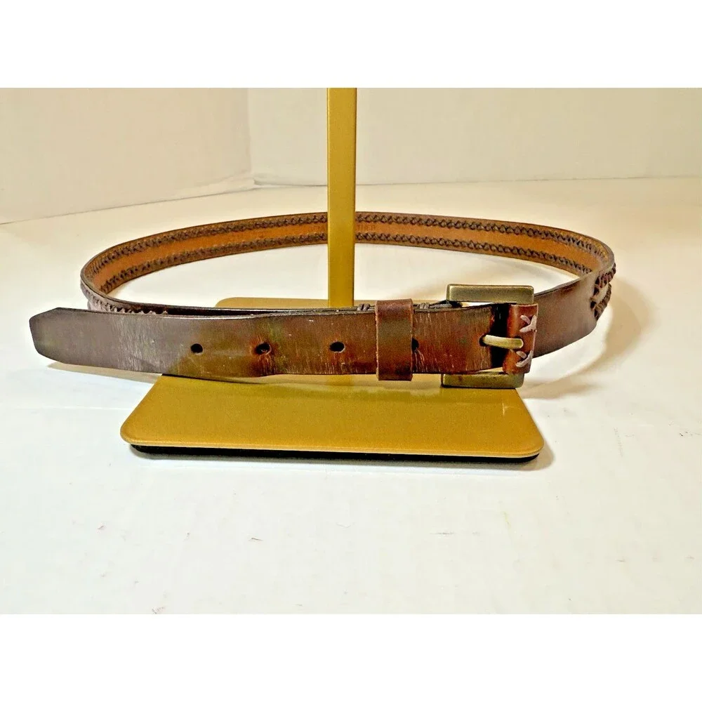 Dockers Brown Leather Belt Unisex Braided Brass Buckle Size L‎ Vintage 1990s